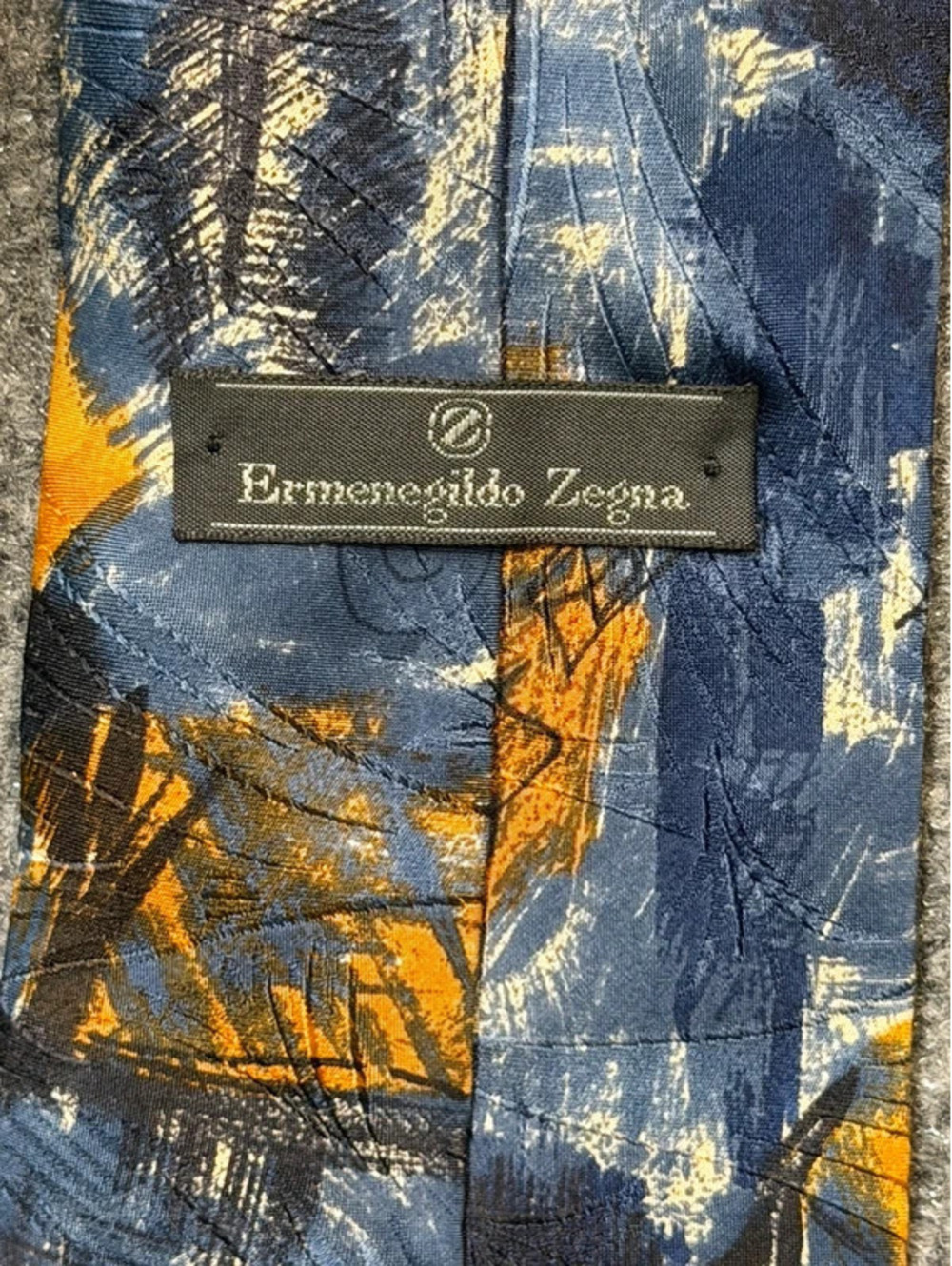 Ermenegildo Zegna Abstract Floral Silk Tie Navy Blue Yellow Italy